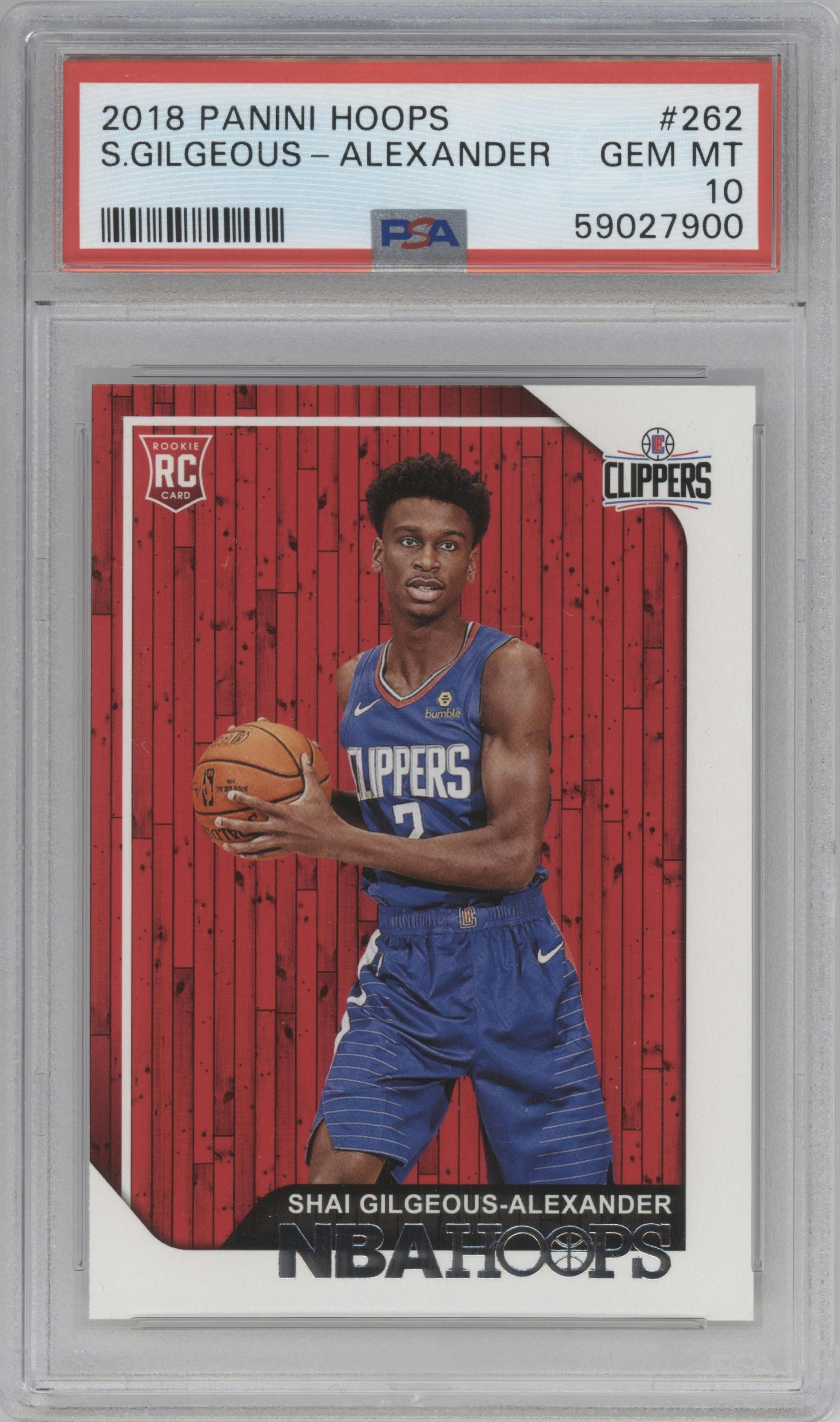 Shai Gilgeous-Alexander from the 2018-19 Panini NBA Hoops  set graded by PSA and given an overall grade of 10.