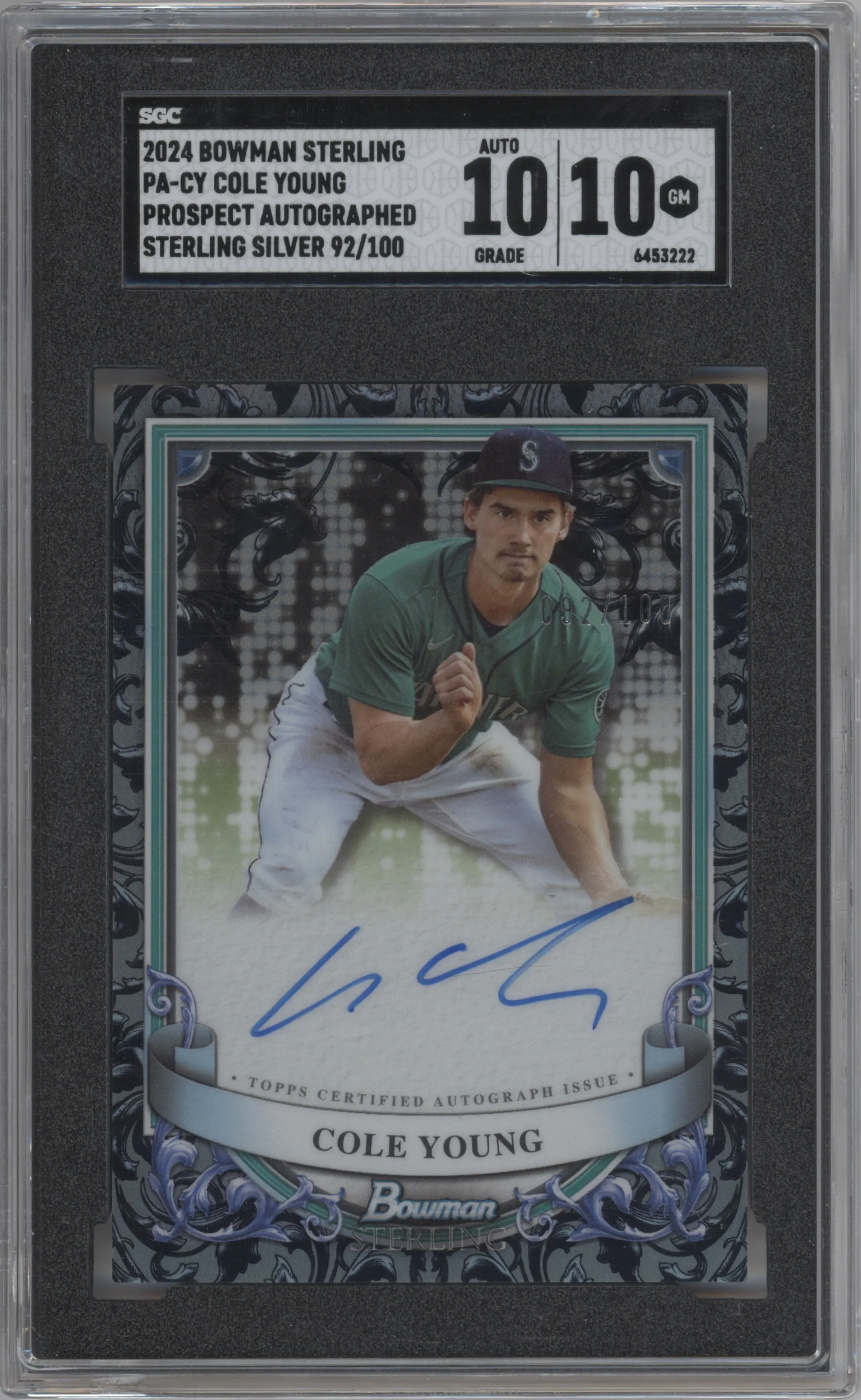 2024 Bowman Sterling Pros.Auto Cole Young Sterling Silver #PA-CY SGC 10