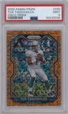 Tua Tagovailoa from the 2020 Panini Prizm set featuring a Disco parallel graded by PSA and given an overall grade of 9.