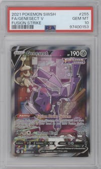 Genesect V from the 2021 Pokemon SWSH set graded by PSA and given an overall grade of 10.