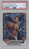 Victor Wembanyama from the 2023-24 Topps Chrome set featuring a Orange Basketball Refractor parallel graded by PSA and given an overall grade of 9.