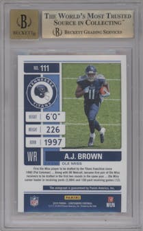 A.J. Brown from the 2019 Panini Contenders set featuring a Cracked Ice parallel graded by Beckett and given an overall grade of 9.5.