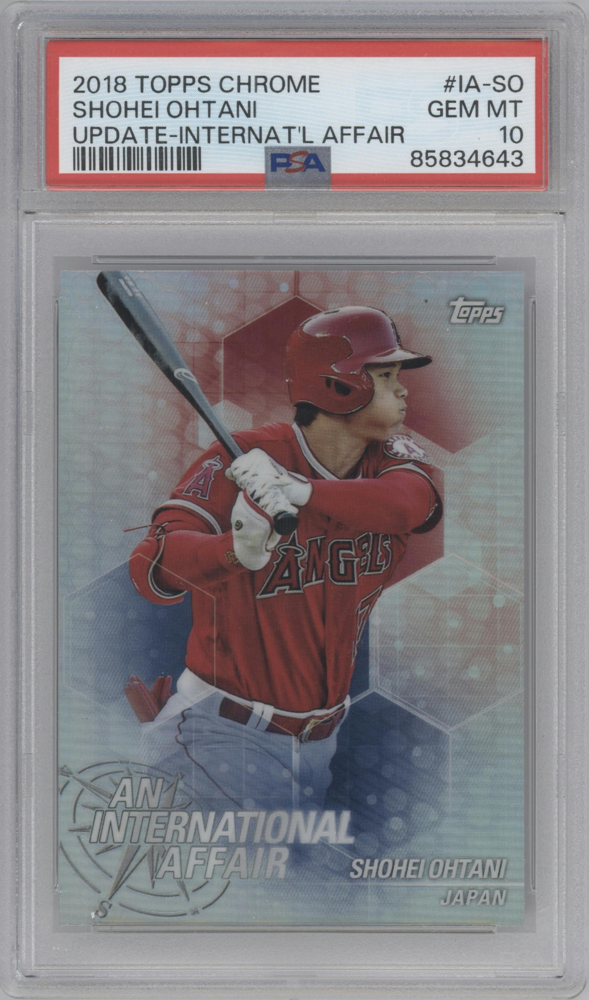 Shohei Ohtani from the 2018 Topps Chrome Update  set graded by PSA and given an overall grade of 10.