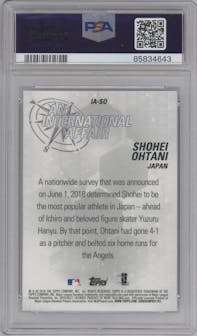 Shohei Ohtani from the 2018 Topps Chrome Update  set graded by PSA and given an overall grade of 10.