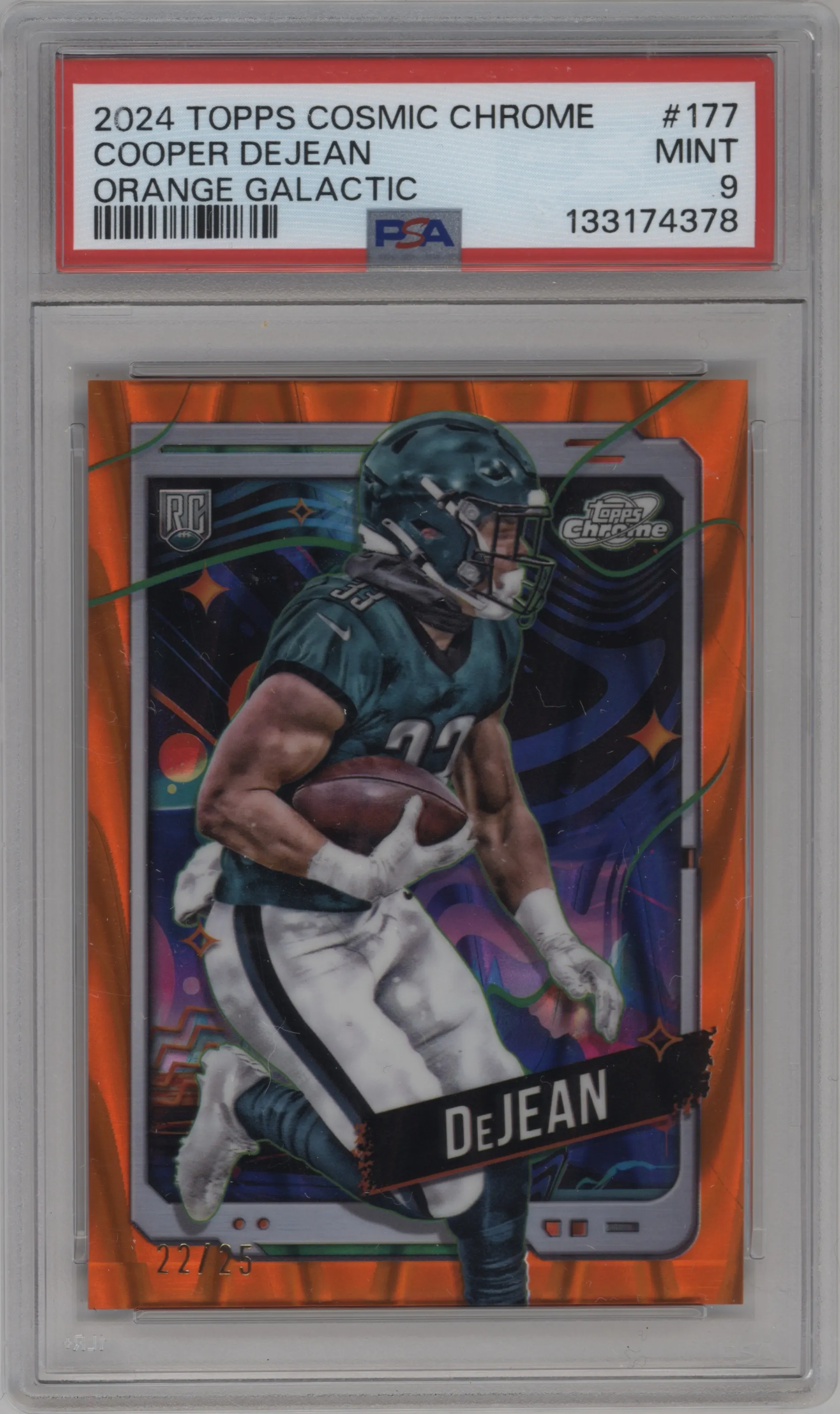 2024 Topps Cosmic Chrome Cooper DeJean Orange Galactic Refractor PSA 9