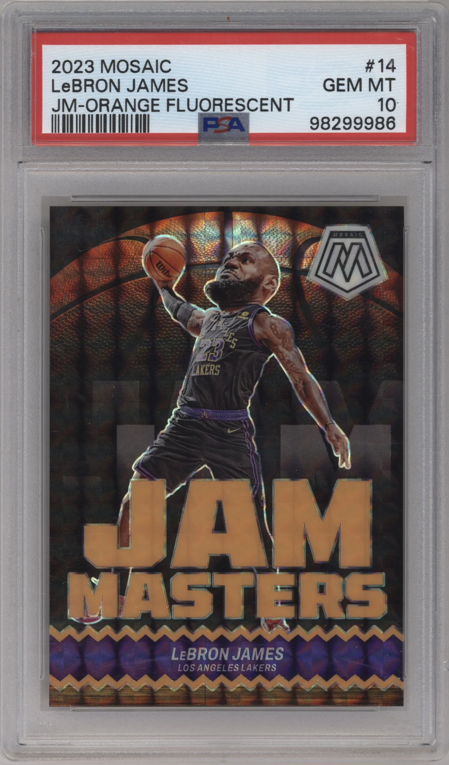 2023 Panini Mosaic Jam Masters LeBron James Orange Fluorescent #14 PSA 10