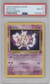 Mewtwo from the 1999 Pokemon set featuring a Movie Promo parallel graded by PSA and given an overall grade of 8.