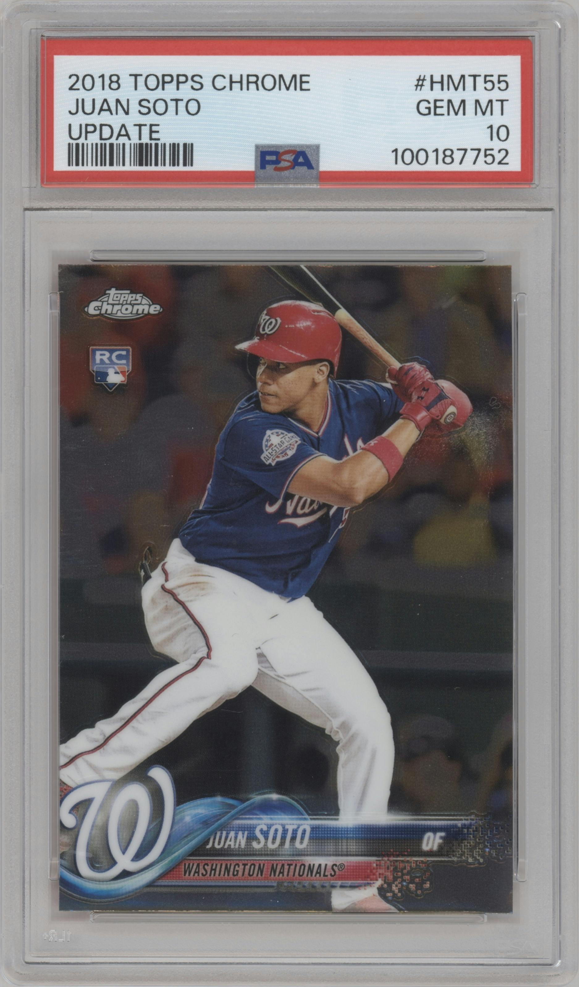 Juan Soto from the 2018 Topps Chrome Update  set graded by PSA and given an overall grade of 10.