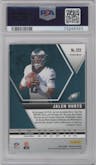 Jalen Hurts from the 2020 Panini Mosaic set featuring a Reactive Orange parallel graded by PSA and given an overall grade of 9.