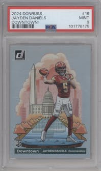 Jayden Daniels from the 2024 Donruss set graded by PSA and given an overall grade of 9.