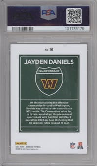 Jayden Daniels from the 2024 Donruss set graded by PSA and given an overall grade of 9.