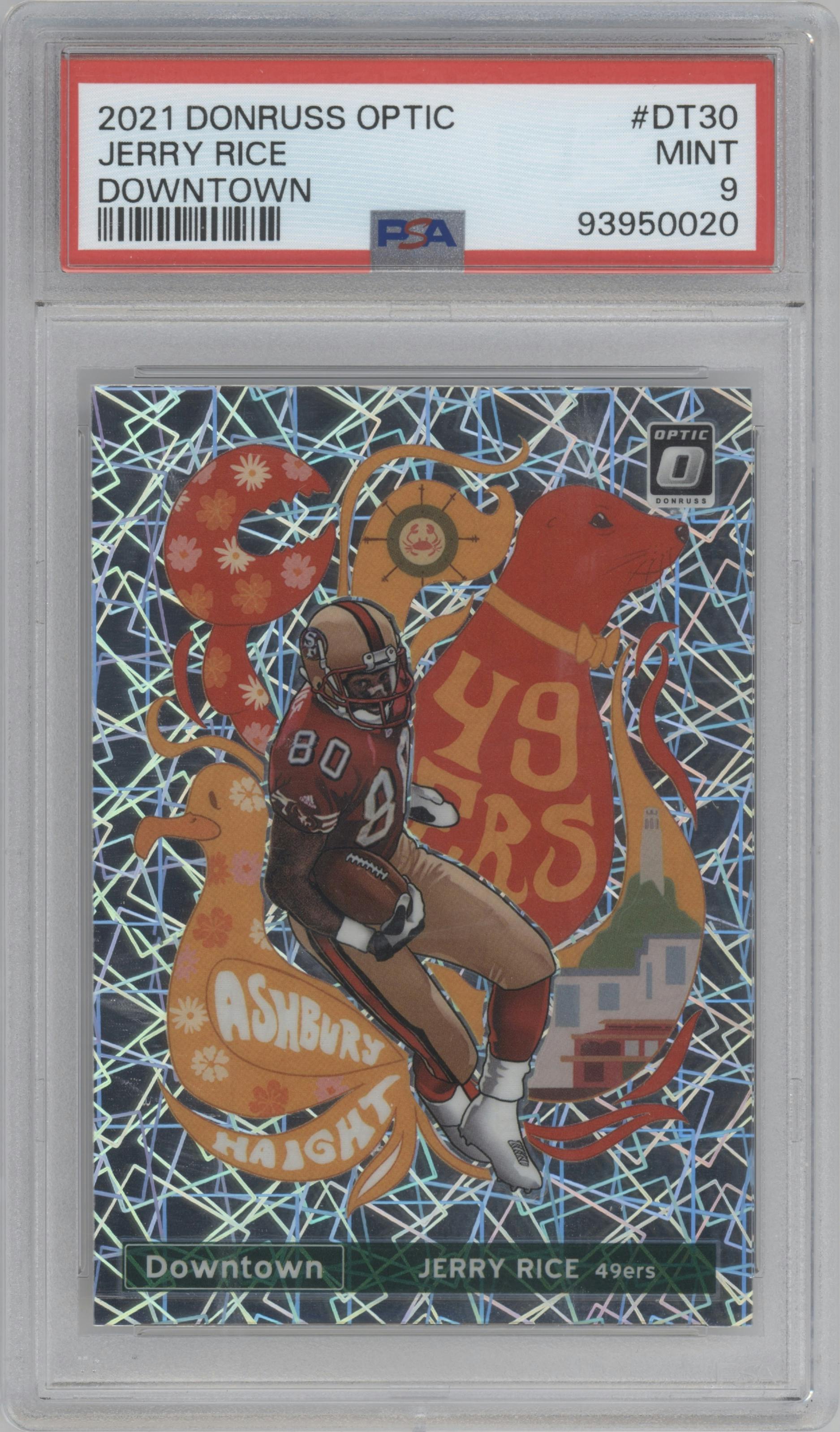 Jerry Rice from the 2021 Panini Donruss Optic set graded by PSA and given an overall grade of 9.