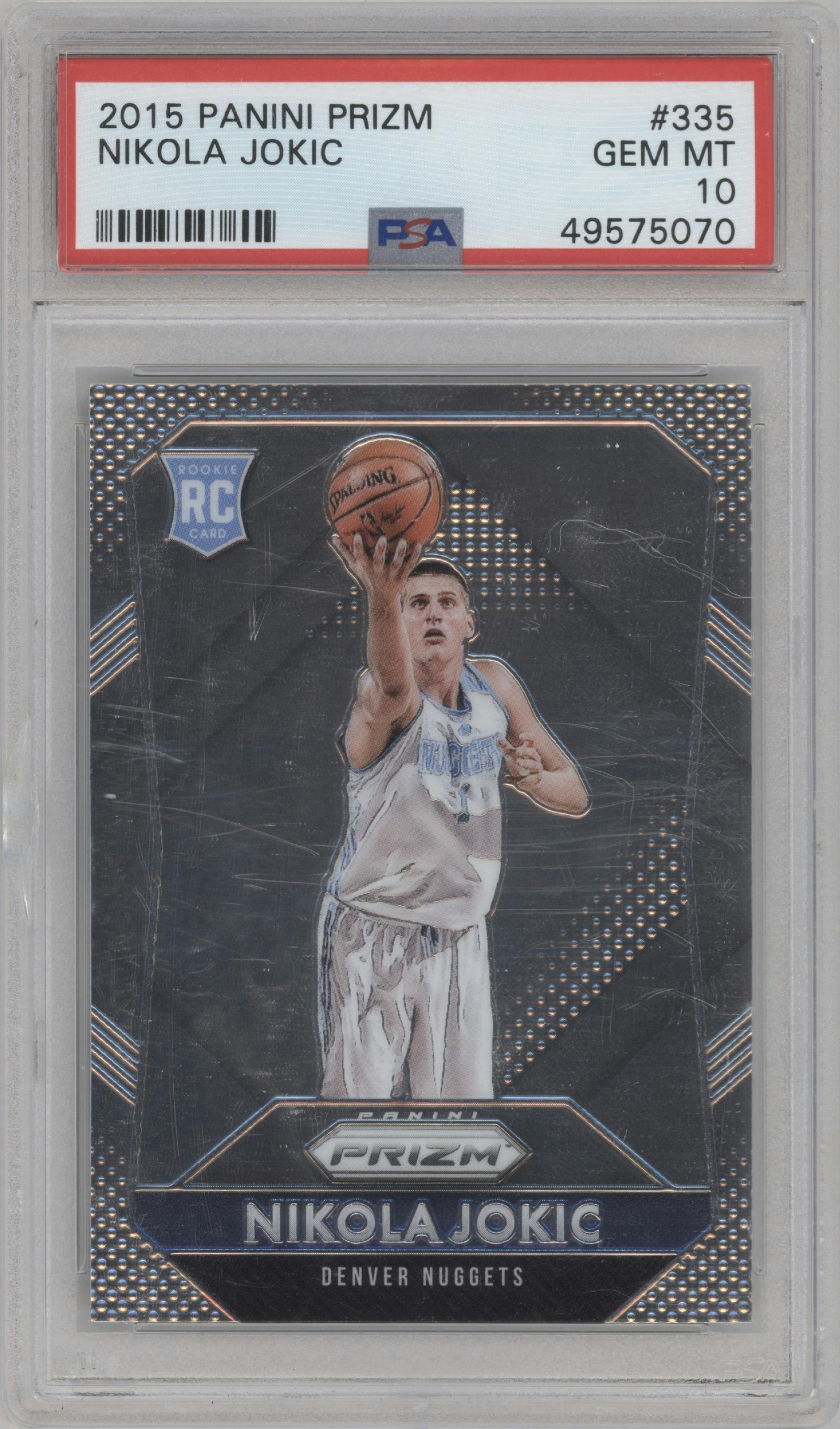 Nikola Jokic from the 2015-16 Panini Prizm  set graded by PSA and given an overall grade of 10.