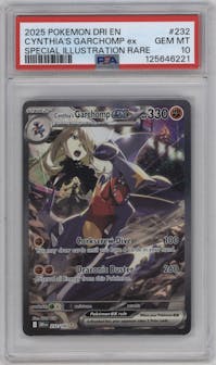 Cynthia's Garchomp ex from the 2025 Pokemon SV set graded by PSA and given an overall grade of 10.