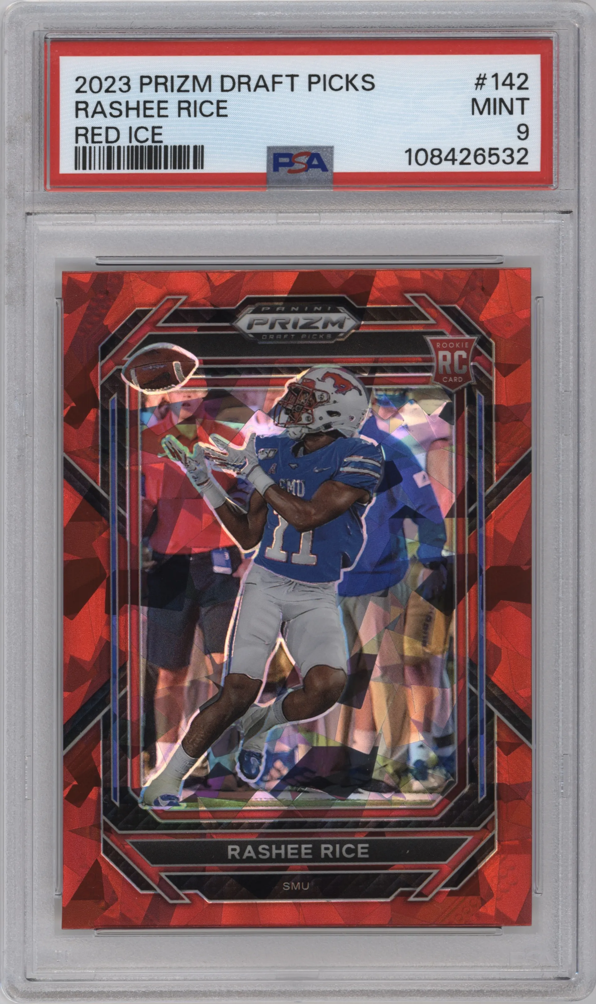 2023 Panini Prizm Draft Picks Rashee Rice Red Ice #142 PSA 9