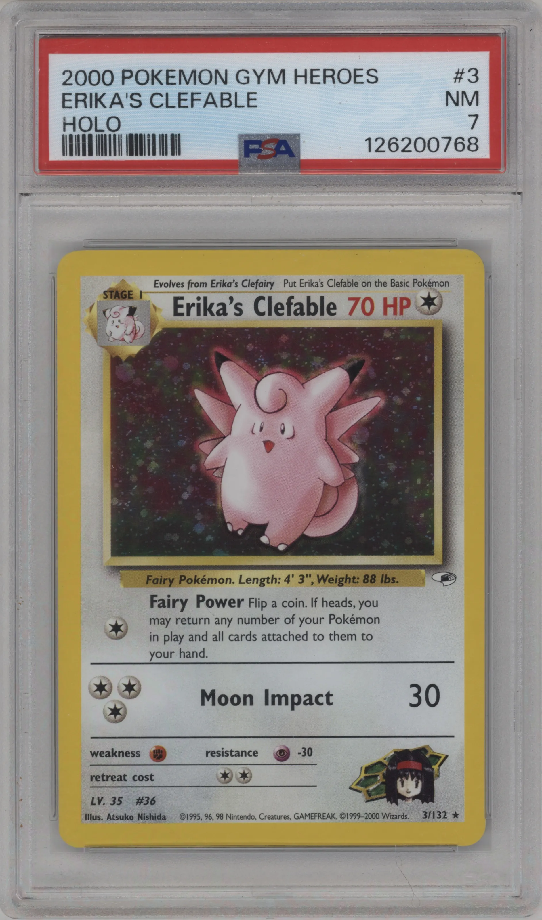 2000 Pokemon GH Gym Heroes Erika's Clefable #3 PSA 7