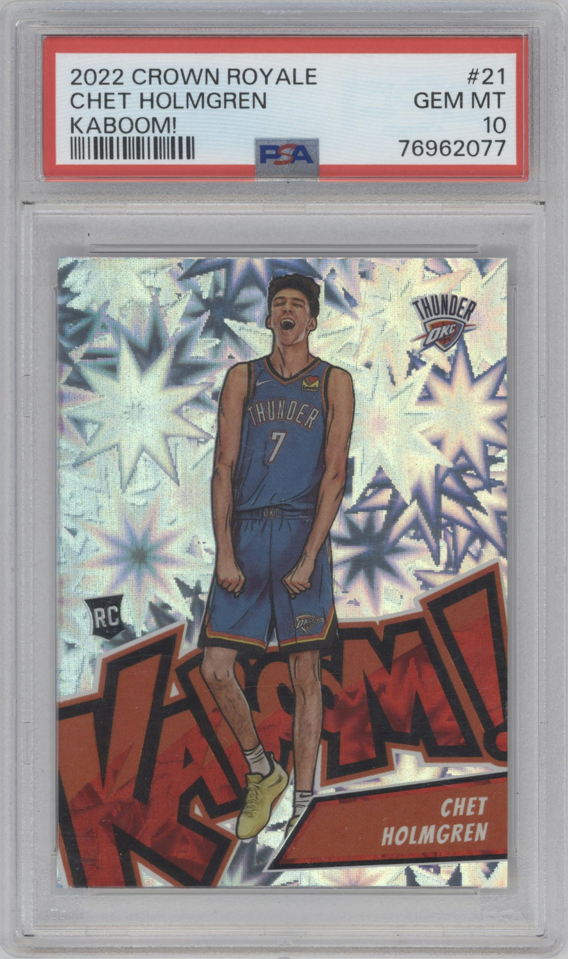 Chet Holmgren from the 2022-23 Panini Crown Royale set graded by PSA and given an overall grade of 10.