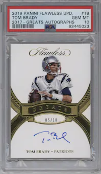 Tom Brady from the 2019 Panini Flawless set graded by PSA and given an overall grade of 10.