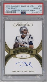 Tom Brady from the 2019 Panini Flawless set graded by PSA and given an overall grade of 10.