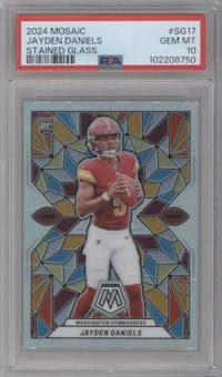 Jayden Daniels from the 2024 Panini Mosaic set graded by PSA and given an overall grade of 10.