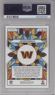 Jayden Daniels from the 2024 Panini Mosaic set graded by PSA and given an overall grade of 10.