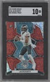 Jalen Hurts  from the 2022 Panini Mosaic set featuring a Red Sparkle parallel graded by SGC and given an overall grade of 10.