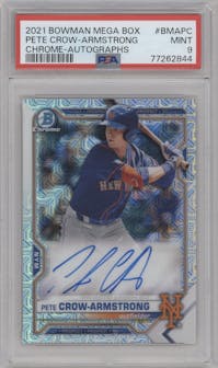Pete Crow-Armstrong from the 2021 Bowman Mega Box set graded by PSA and given an overall grade of 9.