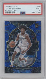 Jalen Williams from the 2022-23 Panini Select set featuring a Blue Scope parallel graded by PSA and given an overall grade of 9.