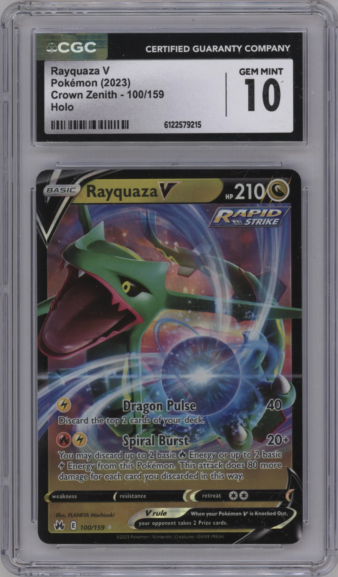 2023 Pokemon SWSH Crown Zenith Rayquaza V CGC 10
