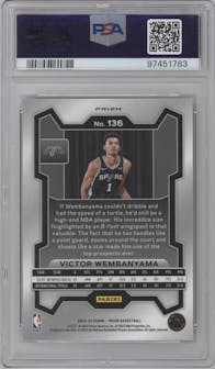 Victor Wembanyama from the 2023-24 Panini Prizm set featuring a Green Wave parallel graded by PSA and given an overall grade of 10.