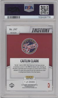 Caitlin Clark from the 2024-25 Panini Instant WNBA set graded by PSA and given an overall grade of 10.