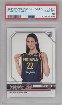 Caitlin Clark from the 2024-25 Panini Instant WNBA set graded by PSA and given an overall grade of 10.