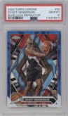 Scoot Henderson from the 2023-24 Topps Chrome set featuring a Blue Lava Refractor parallel graded by PSA and given an overall grade of 10.