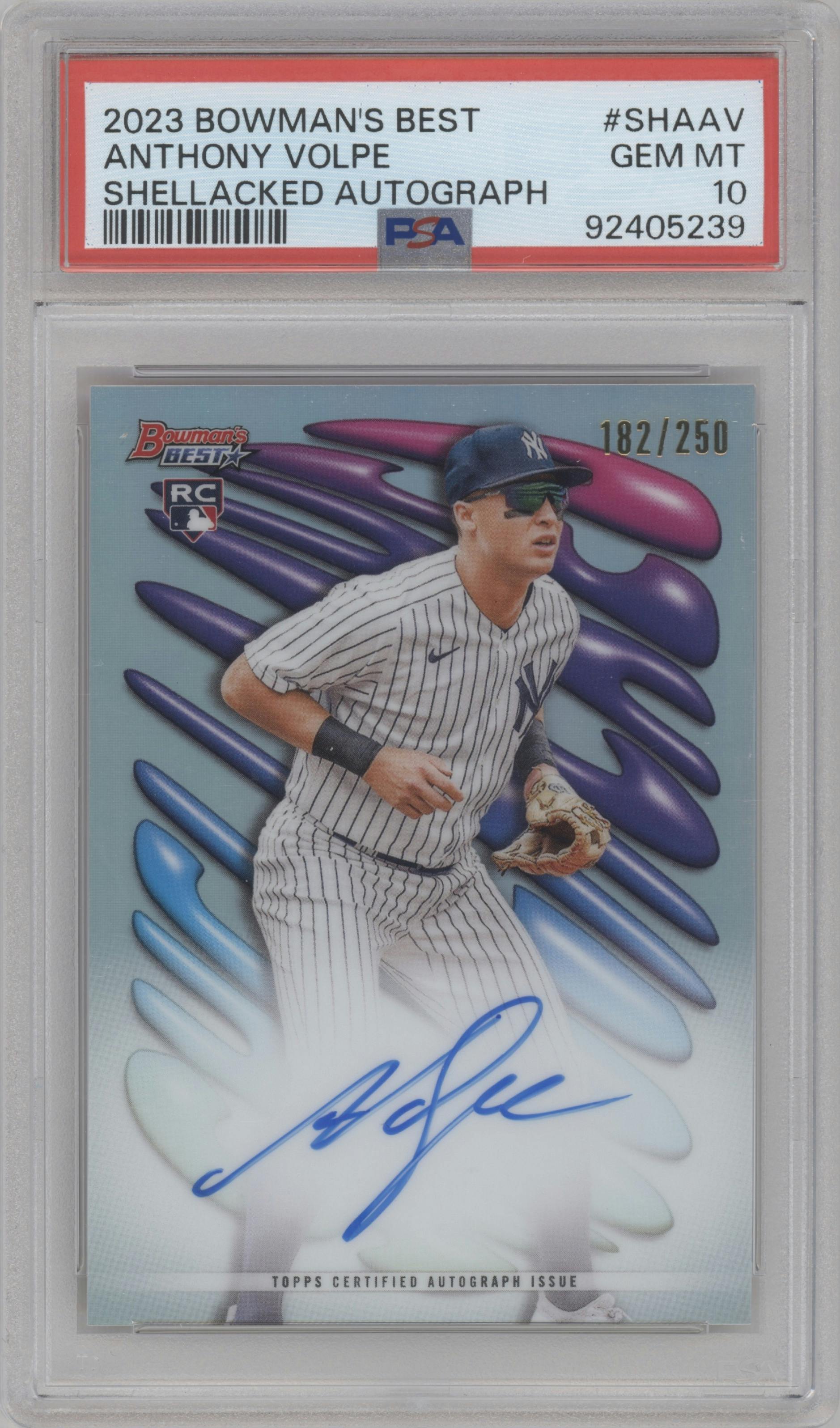 Anthony Volpe  from the 2023 Bowman's Best set graded by PSA and given an overall grade of 10.
