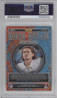 Justin Herbert from the 2023 Panini Mosaic set graded by PSA and given an overall grade of 10.