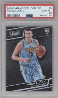 Nikola Jokic from the 2016 Panini National Convention VIP set graded by PSA and given an overall grade of 10.