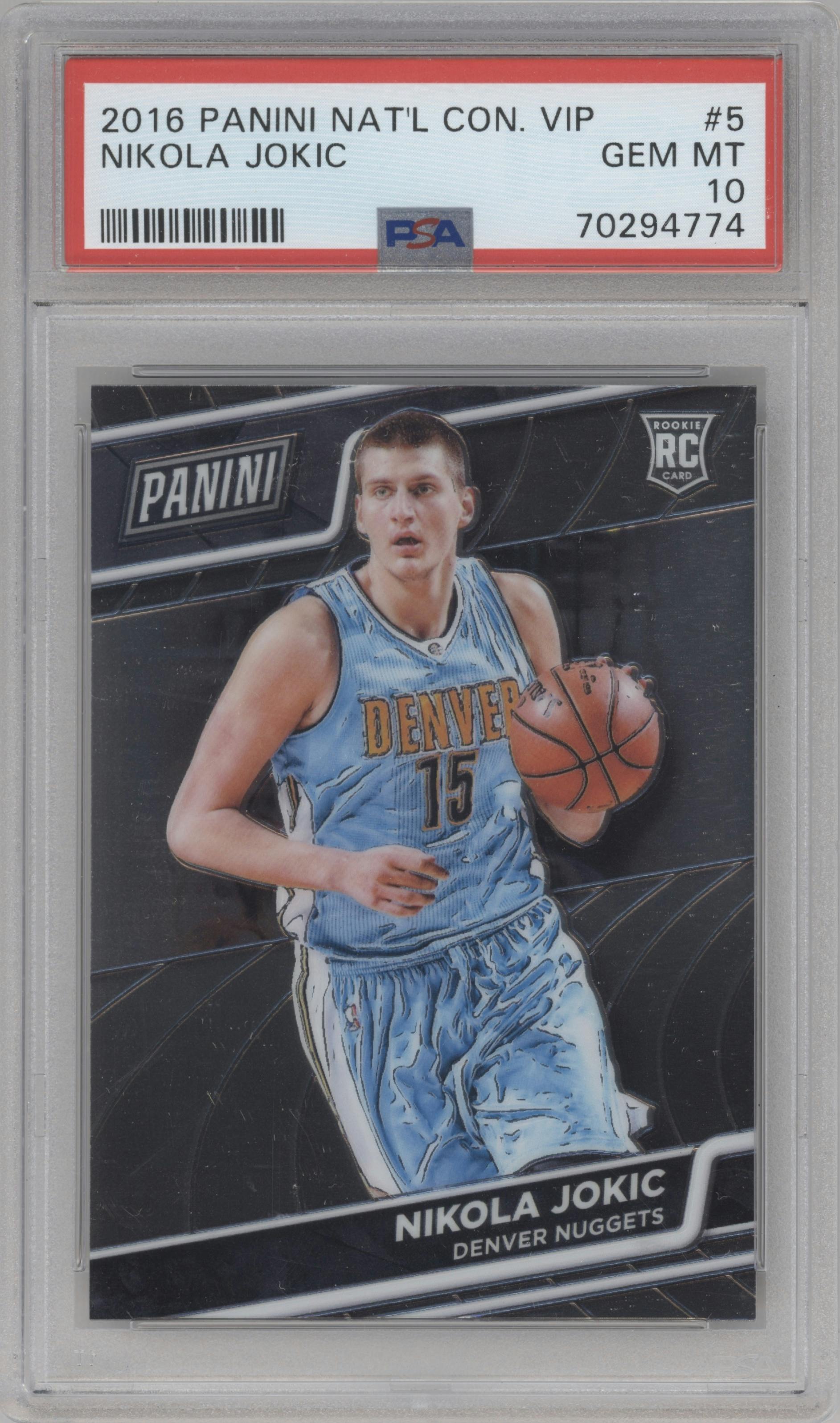 Nikola Jokic from the 2016 Panini National Convention VIP set graded by PSA and given an overall grade of 10.