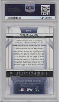 Yordan Alvarez from the 2020 Bowman Sterling set featuring a Black Atomic Refractor  parallel graded by PSA and given an overall grade of 10.
