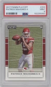 Patrick Mahomes II from the 2017 Panini Playoff set graded by PSA and given an overall grade of 9.