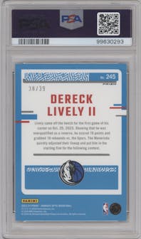 Dereck Lively II from the 2023-24 Donruss Optic set featuring a Black Velocity parallel graded by PSA and given an overall grade of 10.
