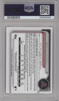 Gino Groover from the 2024 Bowman set featuring a Gold Refractor parallel graded by PSA and given an overall grade of 9.