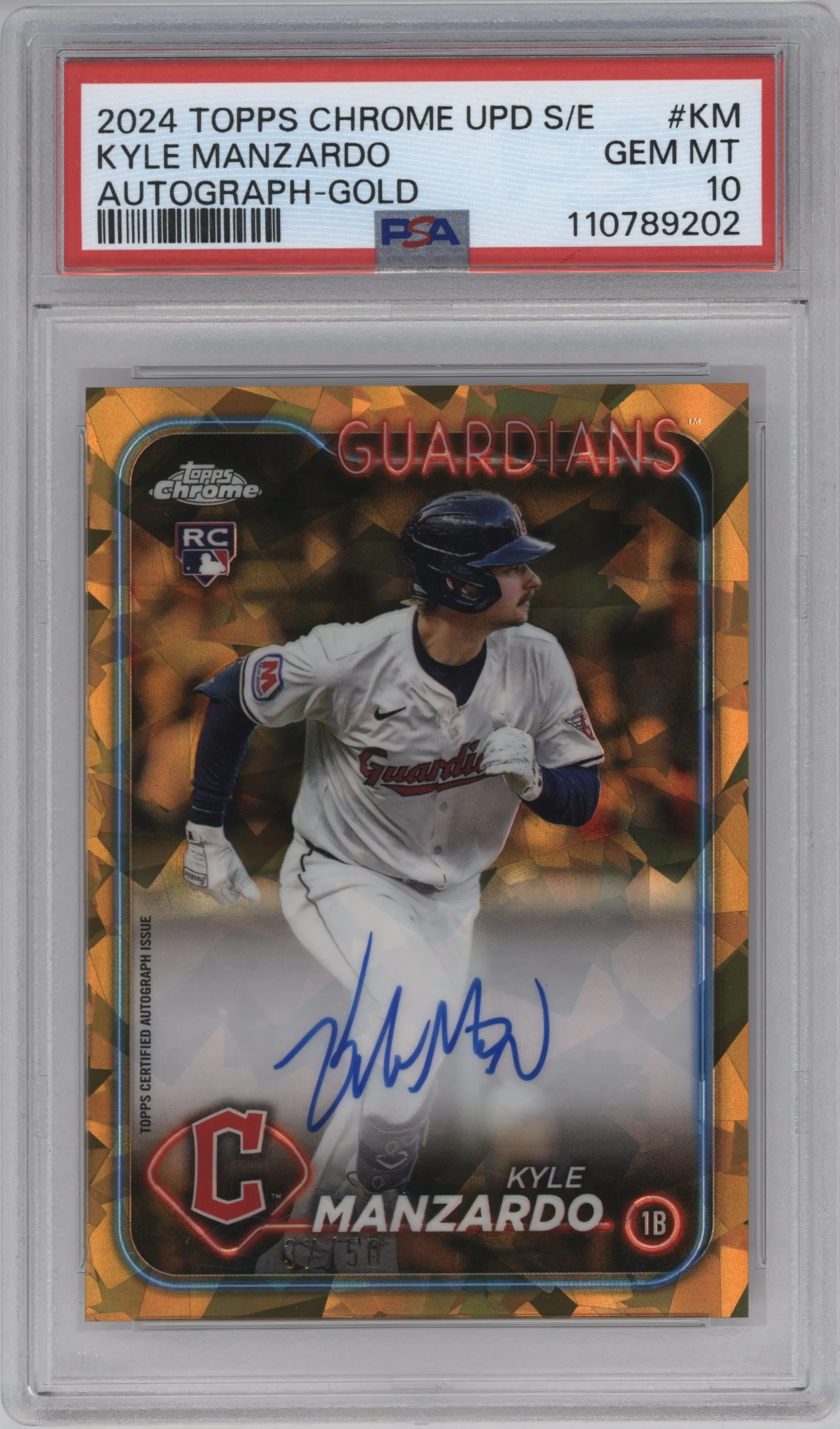 2024 Topps Chrome Update Sapphire Edition Auto Kyle Manzardo Gold Refractor PSA 10