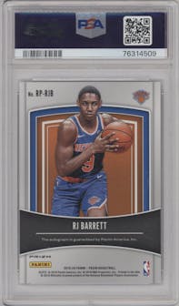 RJ Barrett from the 2019-20 Panini Prizm set featuring a Silver Prizm  parallel graded by PSA and given an overall grade of 9.