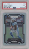 Jahmyr Gibbs from the 2023 Panini Prizm set featuring a Silver Prizm parallel graded by PSA and given an overall grade of 9.
