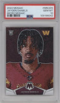 Jayden Daniels from the 2024 Panini Mosaic set graded by PSA and given an overall grade of 10.