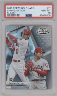 Shohei Ohtani from the 2018 Topps Gold Label set graded by PSA and given an overall grade of 10.