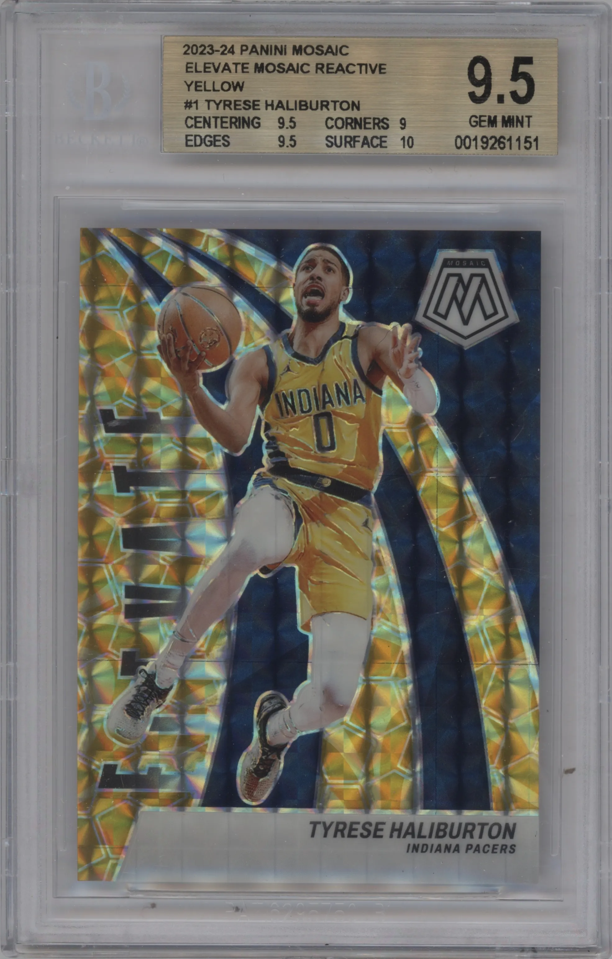 2023 Panini Mosaic Elevate Tyrese Haliburton Reactive Yellow #1 BGS 9.5