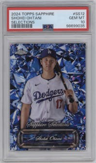 Shohei Ohtani from the 2024 Topps Chrome Sapphire set graded by PSA and given an overall grade of 10.