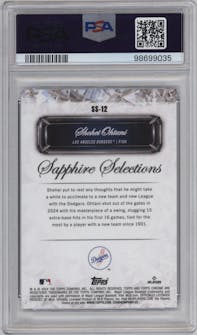 Shohei Ohtani from the 2024 Topps Chrome Sapphire set graded by PSA and given an overall grade of 10.