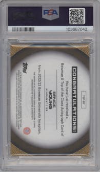 Bryce Young from the 2022-23 Bowman University Inception set graded by PSA and given an overall grade of 10.
